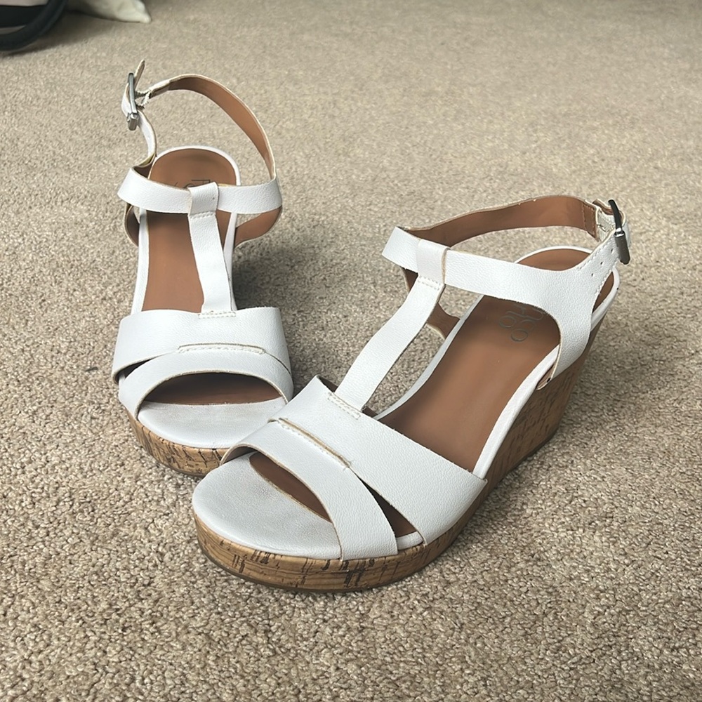 White strappy sandal wedges